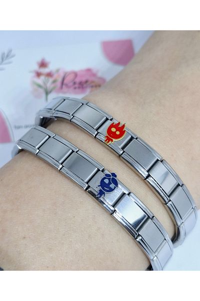RoseCo00 Fire and Water Couple Lover Steel Italian Charm Bracelet