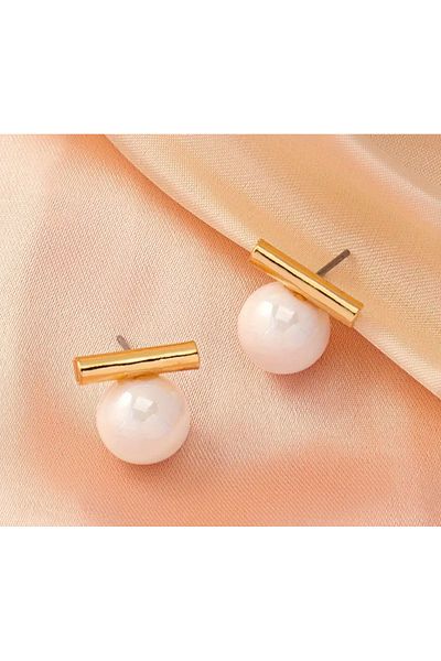 KÜP AKSESUAR Decorated Steel Earrings with Pearl Accents