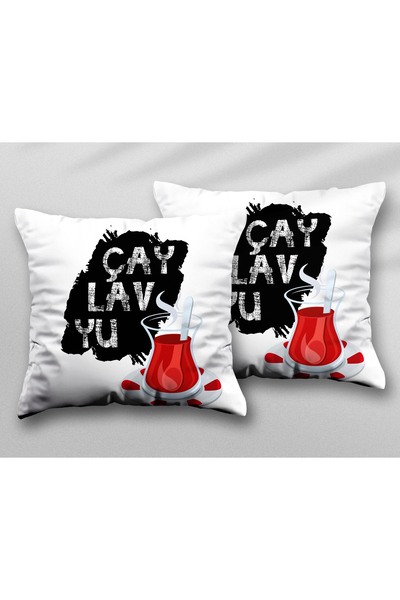 ART HEDİYE غطاء وسادة قابل للغسل مطبوع على الجانبين من قطعتين من I Love Tea L...