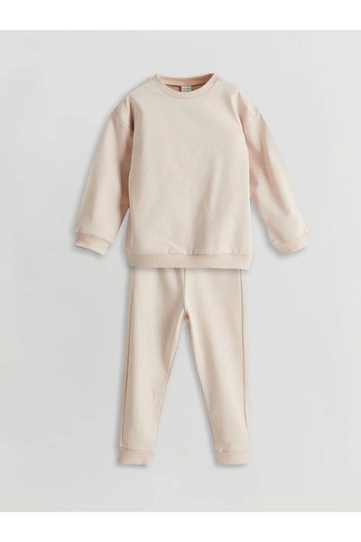 LC Waikiki Lcw Baby Beige Crew Neck Baby Girl Sweatshirt and Pants Set of 2