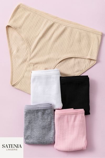 SATENIA LINGERIE Chiloți din bumbac cu nervuri de mărime mare - Pachet de 5 (mărimi XL-2XL-3XL)