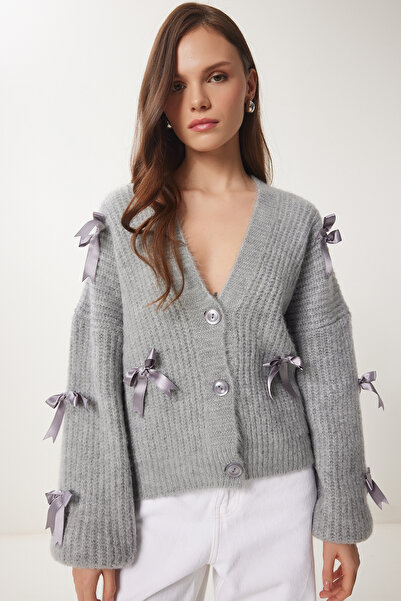 Lovelyİstanbul СІРИЙ трикотажний кардиган з бантиком - LPF0061