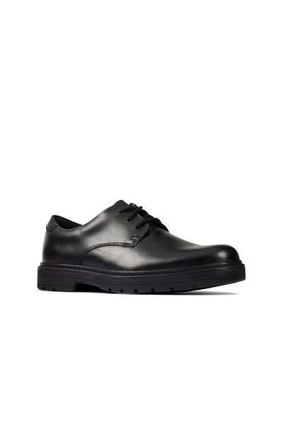 CLARKS LoxhamDerby Y Black Leather SHOES TEEN GIRLS
