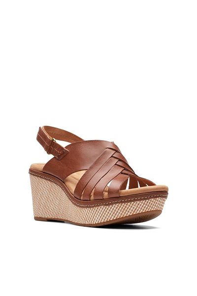 CLARKS Elleri Grace Tan Leather CASUAL WOMEN SANDALS