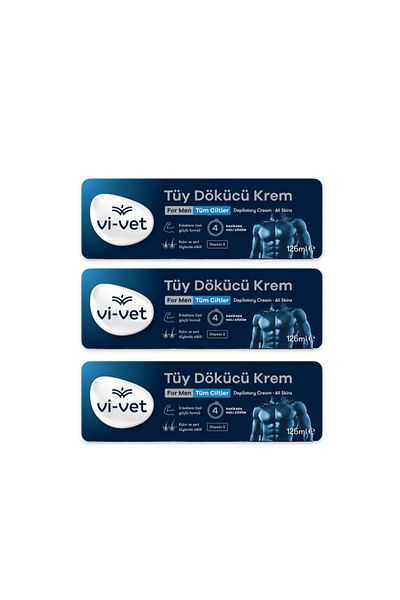 Vi-vet Men's Cream Hair Remover - 125ml X3 Pieces, New Packaging Vi Vet Formen