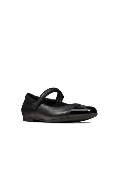 CLARKS حذاء سكالا جيم واي الجلدي الأسود للفتيات المراهقات