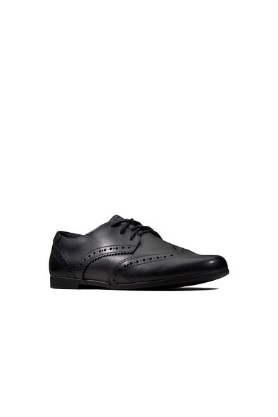 CLARKS Scala Lace K Black Leather SHOES JUNIOR GIRLS