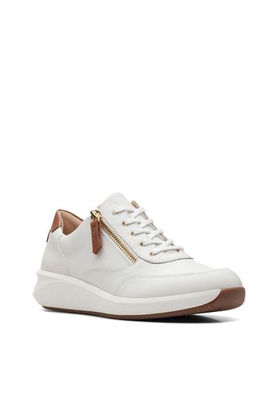 CLARKS Un Rio Zip White Leather CASUAL WOMEN SHOES