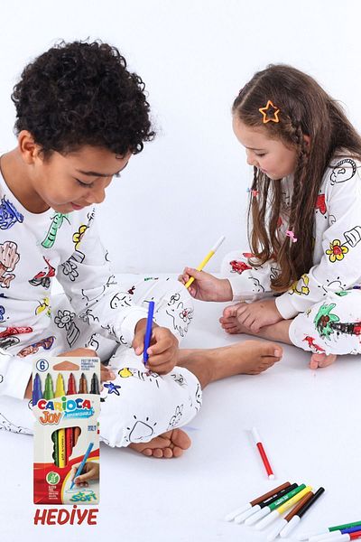 UmBaby Children's Pajamas Set with Long & Short Sleeves Can Be Painted with Most Cute Figures (with Painting Pencil Gift)