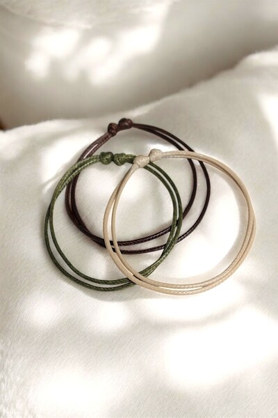 LA TINY AKSESUAR Erkek 3'lü Ayarlanabilir Deri Bileklik, Suni Deri Ip Bileklik