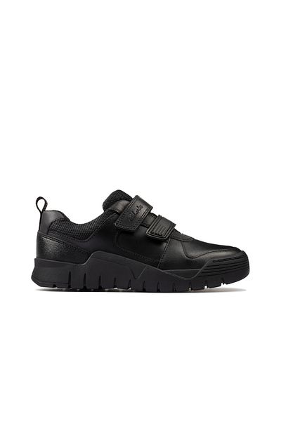 CLARKS ScooterSpeed K Black Leather SHOES JUNIOR BOYS