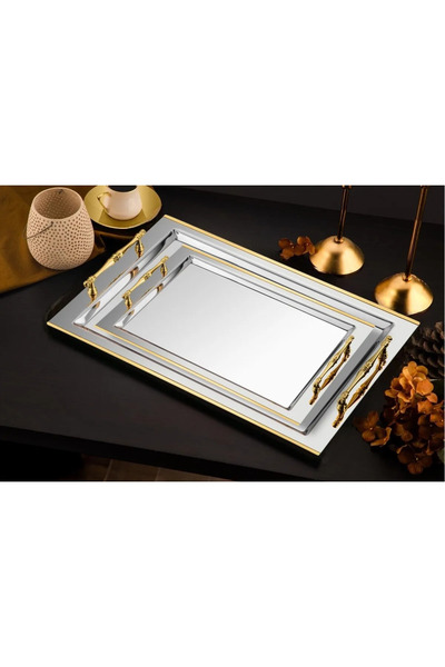 ÖzSa Home Tiamo Shereen 2-Piece Catering Tea and Coffee Tray 18/10 Stainless Steel