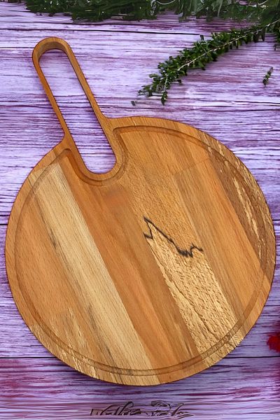 Seyese Large Size Beech Round Serving Presenter, Ideal Round Cutting Board for Serving, Natural Cutting