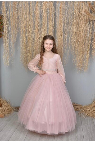 LisaKids SİM BASKI PLİSE 2-10 YAŞ ELBİSE UZUN KOL