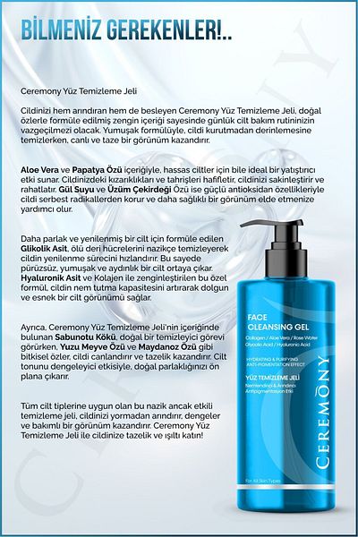 Ceremony Moisturizing & Purifying & Antipigmentation Effective Facial Cleansing Gel 400 ml X 4 Pieces