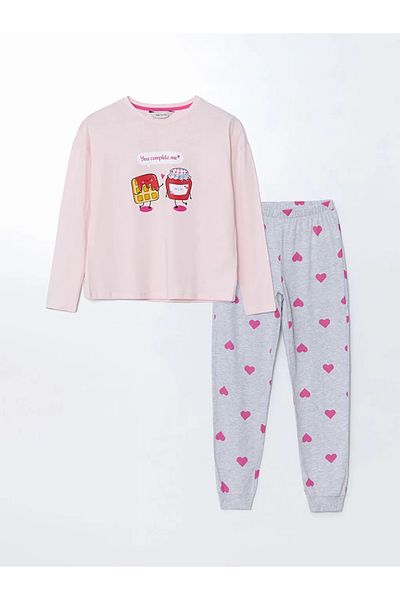 LC Waikiki Σετ γυναικείες πιτζάμες LCW Young Grey Crew με στάμπα - T T