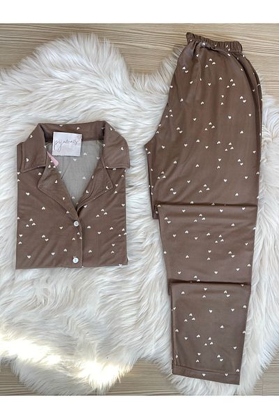 Pijamacs Плетена пижама с мини шарка от норка и къс ръкав с яка
