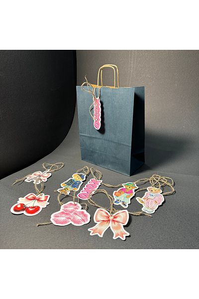 weloveis Kraft Paper Bag&Finishing Card&Jute Rope-Navy Color Kraft-Xoxo Design Card-25 Pieces