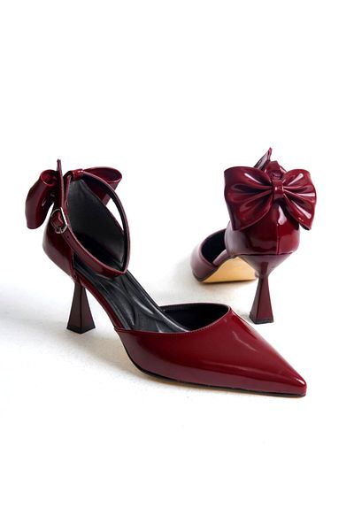 v.s.h velvet Women's Bow 🎀   Evening Dress Patent Leather Heeled 7cm Stylish Shoes