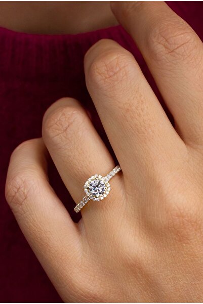 Crystal Diamond Zirconia 0.75 karat gold renk tektaş yüzük