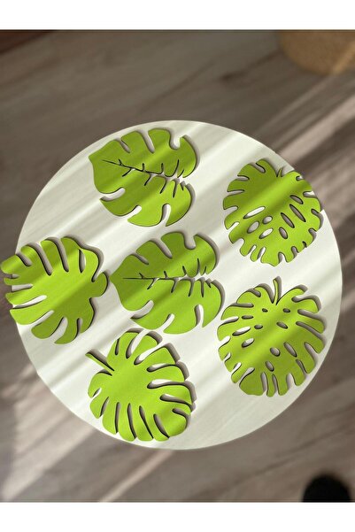 Forester Toys طقم مكون من 6 قطع من قواعد أكواب Monstera الخشبية باللون الأخضر