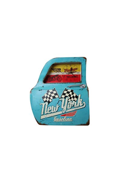 vezorya Decorative New York Themed Blue Car Door Clock Wall Shelf