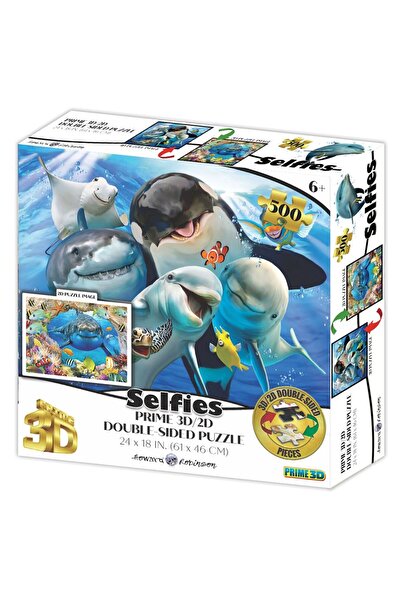 Prime 3D Okyanus Balıkları ve Köpekbalığı Selfie Çift Taraflı Puzzle 500 Parça 37526