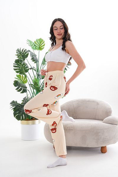 Arvin Pijama Pantaloni de pijama de vară Milans cu talie înaltă imprimați cu textura moale, galbeni