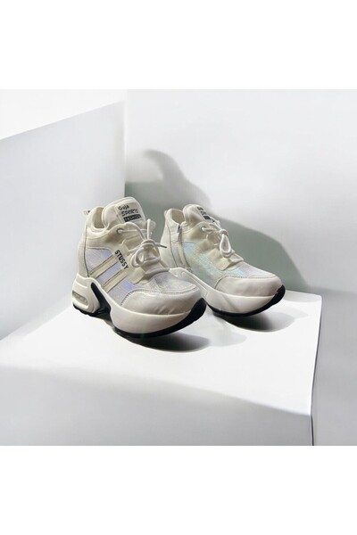 KayguShoes Beyaz Rugan Içten Gizli Dolgu Topuk Günlük Platform Sneaker Spor Bot Ayakkabı Guja01