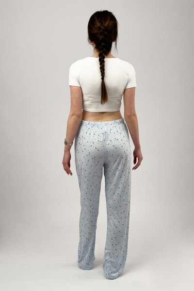 Betimoda Kadın Dört Mevsim Poliviskon Kurdeleli Pijama Altı Eşofman Mavi Çiçek