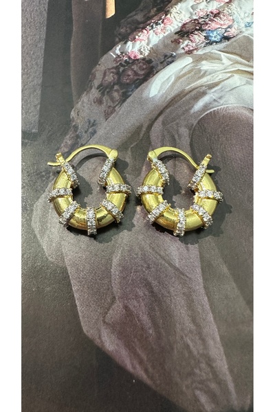 Finery by Nerrs Mini Stone Detailed Hoop Earrings (Size 2 cm)