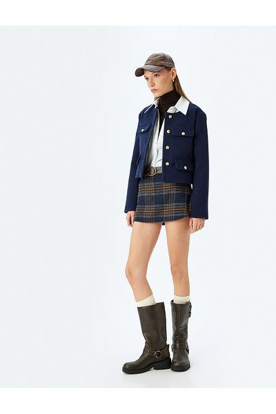 Koton Dark Blue Women's Crop Jacket