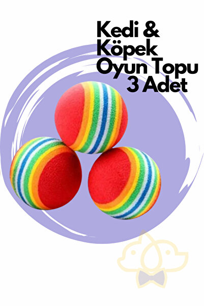 PapyonPet 3 Adet Sünger Kedi Köpek Çiğneme Oyun Topu 4,2 Cm Diş Çıkarma Interaktif Oyuncak