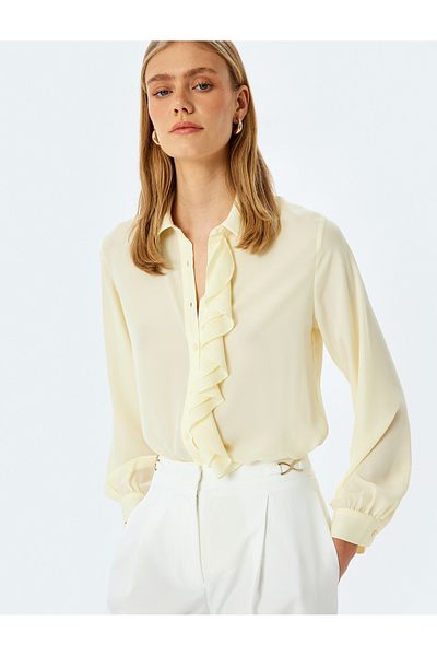 Koton New Season Crepe Fabric Long Sleeve Shirt with Ruffle Detail