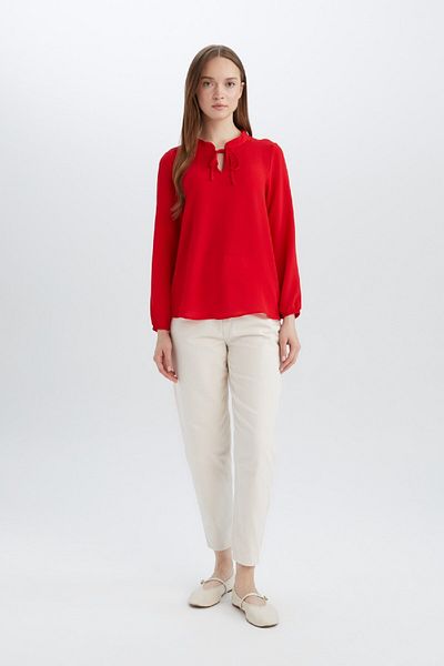 DeFacto Apash Collar Basic Plain Red Langarmbluse E6224AX25SP