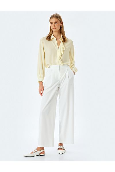 Koton New Season Crepe Fabric Long Sleeve Shirt with Ruffle Detail