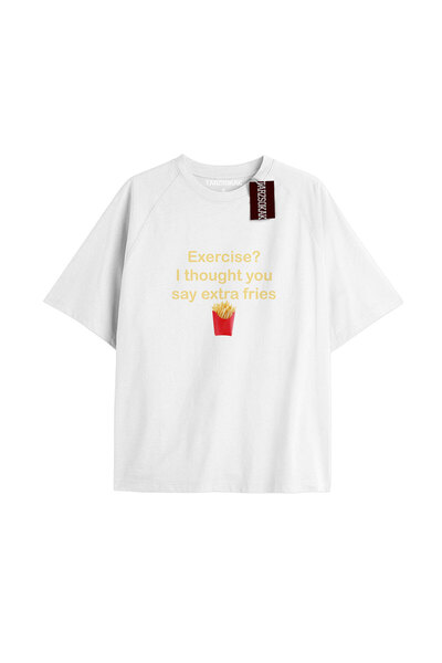 TIMESWASTINGIRL Tricou alb unisex supradimensionat cu imprimeu - EXERCISE I T...