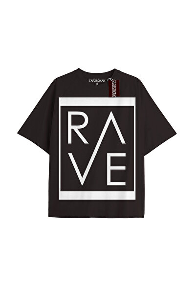 TIMESWASTINGIRL Tricou RAVE unisex oversize cu imprimeu text NEGRU