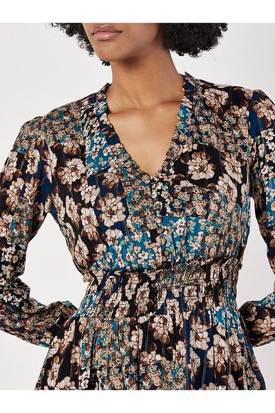 Apricot Floral schimmerndes Patchwork-Minikleid