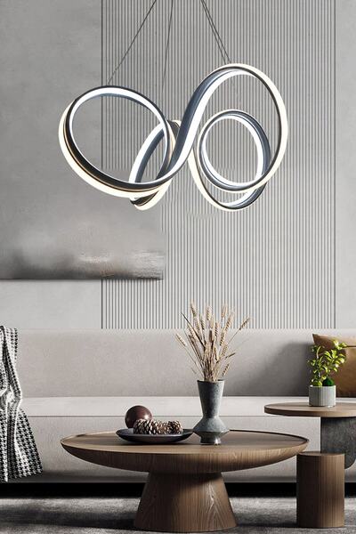 Ledmi Lighting 4lü Spiral Model Siyah Led Avize, 3 Renk Aydınlatmalı, Salon A...