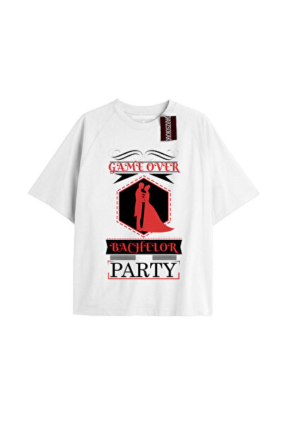TIMESWASTINGIRL GAME OVER BACHELOR PARTY Ουνισέξ Υπερμεγέθες Μπλουζάκι με Γρα...