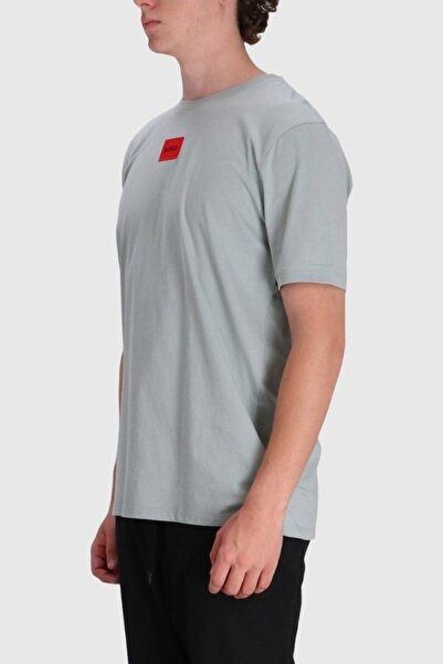 HUGO Erkek Pamuklu Logo Detaylı Yuvarlak Yaka Gri T-Shirt 50447978-086