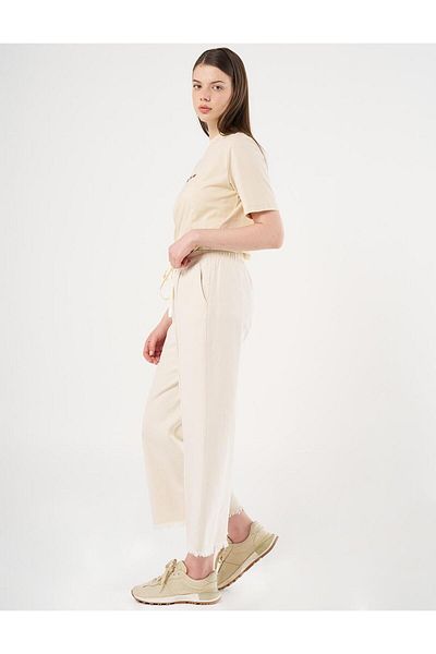 Kayra Lace-Up Marine Fit Denim Trousers Cream