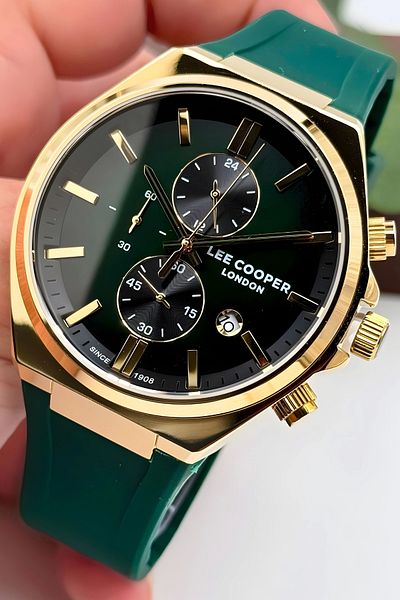 Lee Cooper Men's Wristwatch - LC07854.177 Green Silicone Cord, Gold Color Steel Case ZMLC004