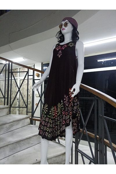 Bohem Stil Κεντημένο φόρεμα με στρογγυλή λαιμόκοψη