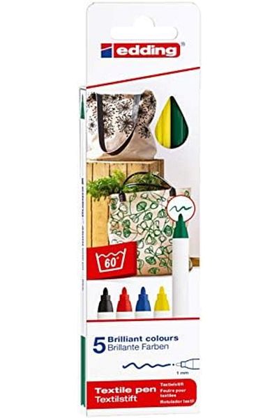 STOREMAX Niffashp 4600 Textile Markers - Black, Red, Blue, Green, Yellow - Set of 5 - Round Tip 1 mm