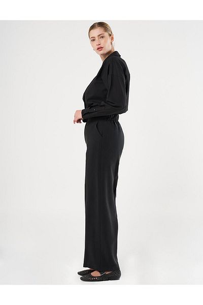 Kayra Μαύρο παντελόνι Rayon - Ραμμένο με άχυρο