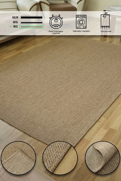 SİMEREV HALI HOME CONSEPT Bohem Dokuma Örme Jüt Kilim Hasır Kaymaz Taban Yıka...