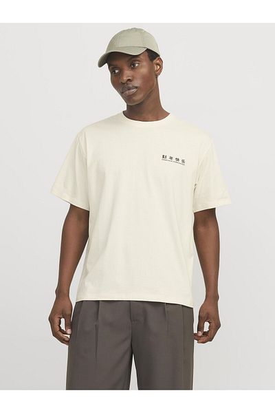 Jack & Jones Ανδρικό μπλουζάκι μπεζ - Jack Jones Jorsnake SS, Crew Neck, TG | LN - 12275402 -06