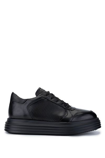 Tamer Tanca Men's Genuine Leather Black Leather Sneakers & Sports Shoes